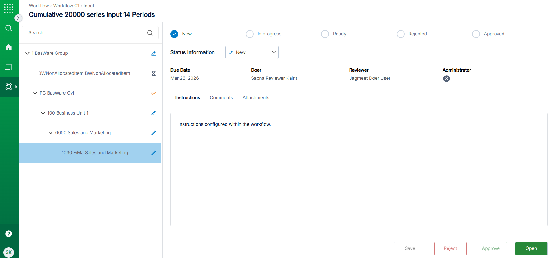 Workflow Execution View with assigned units listed in hierarchy in the left panel and unit details of the selected unit on the right panel.