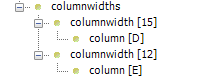 Columnwidth components in the XML structure