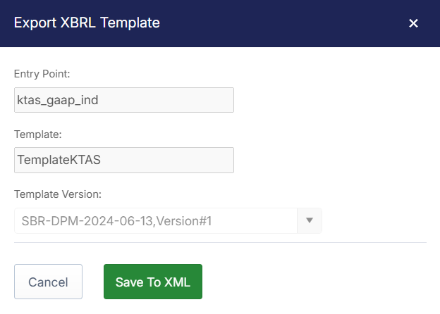 Export XBRL Template pop-up