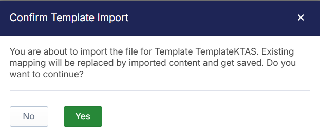 Confirm Template Import pop-up