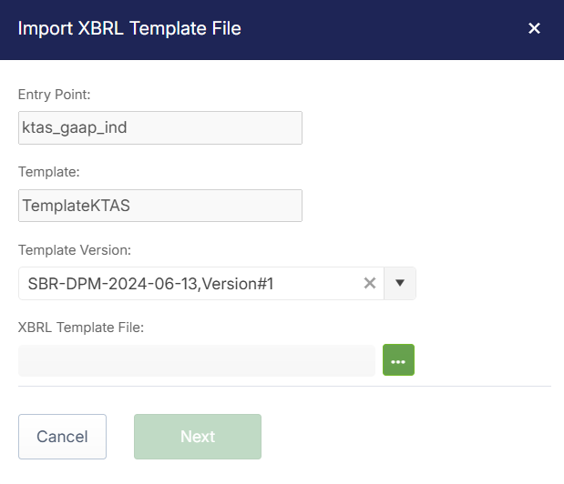 Import XBRL Template File pop-up