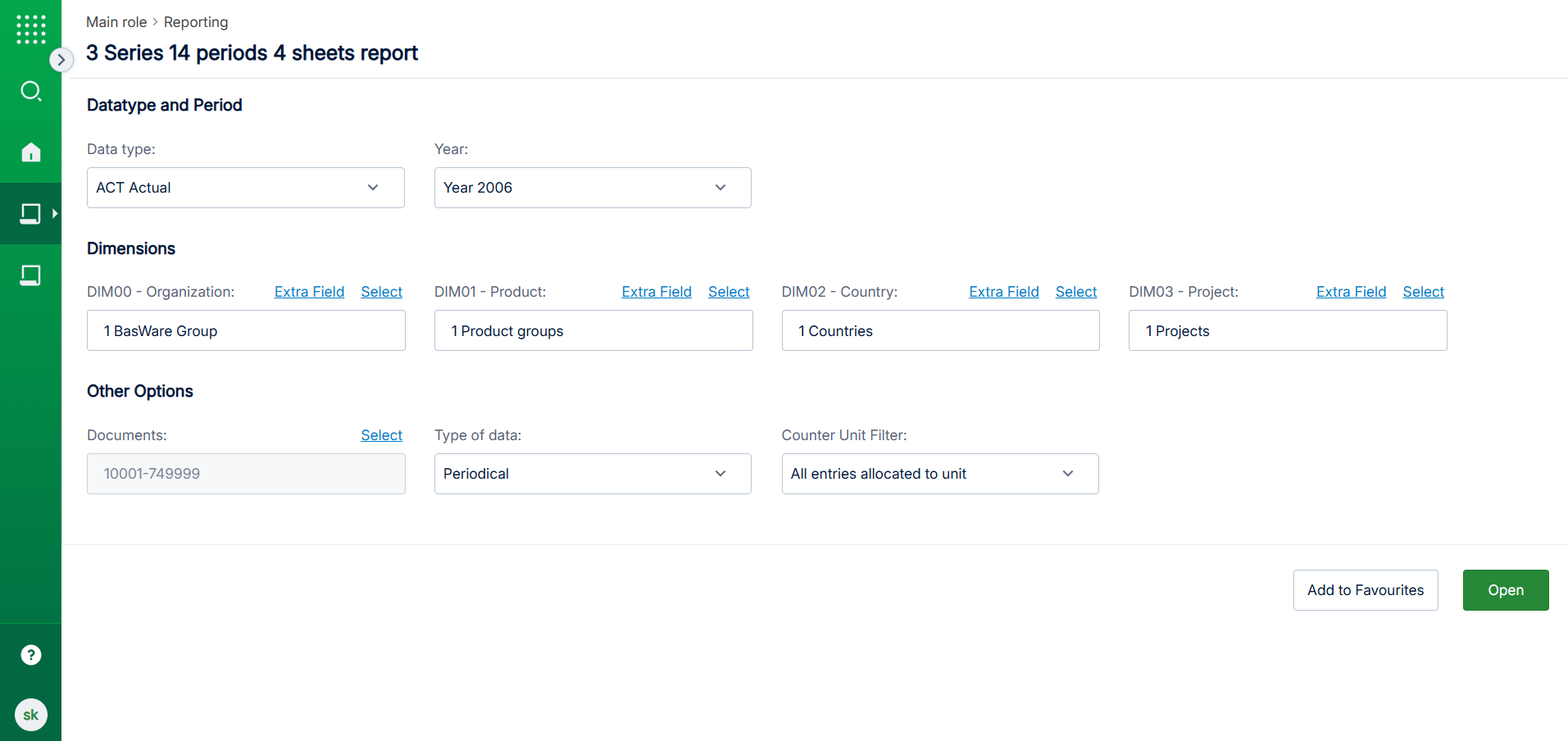 Screenshot of Dimension Extra Field selection in task selections view