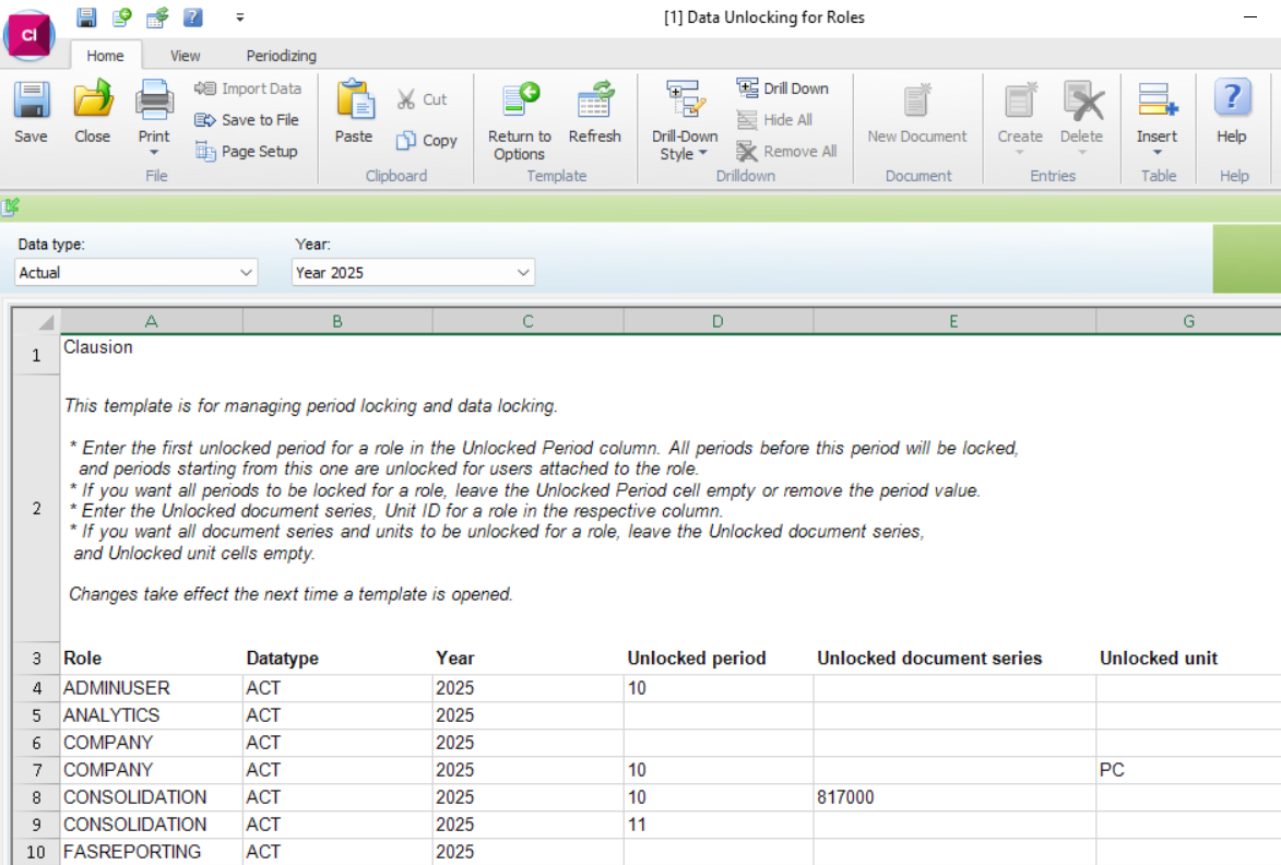 Screenshot of Data Unlocking for Roles template