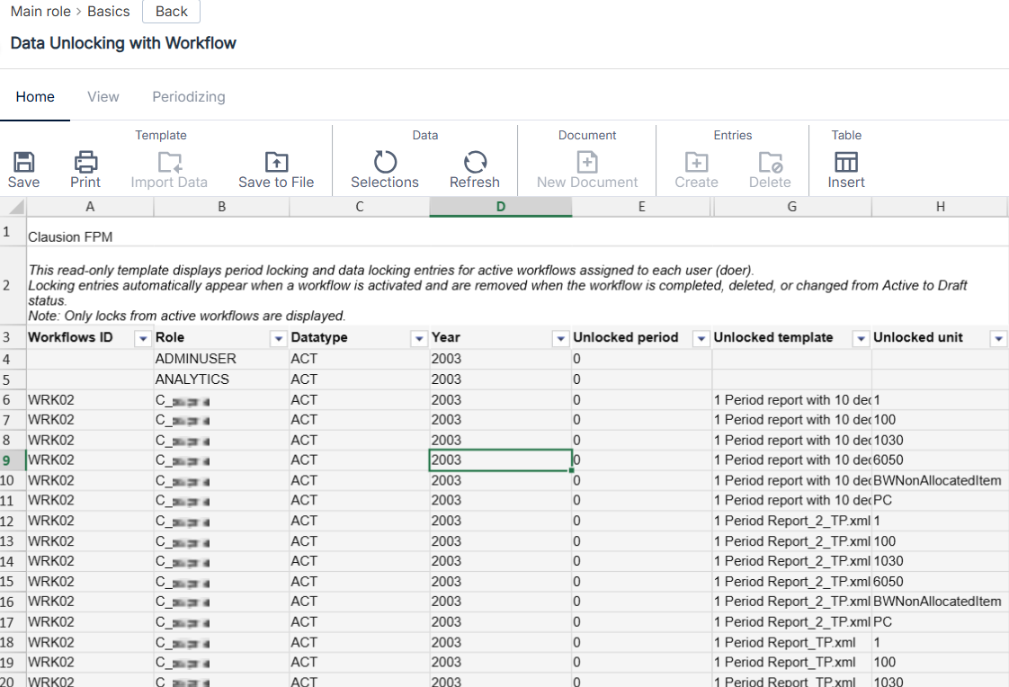 Data Unlocking with Workflow template open showing data locking information.