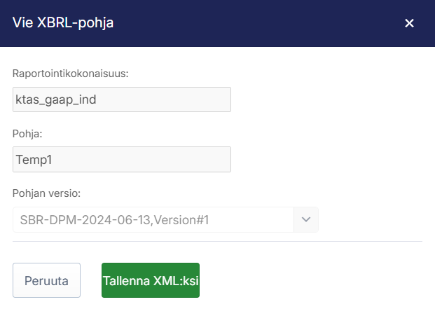 Vie XBRL-pohja -ponnahdusikkuna